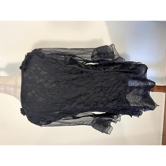 Elegant Black Sheer Ruffled Women's Blouse - Picture 5 of 6